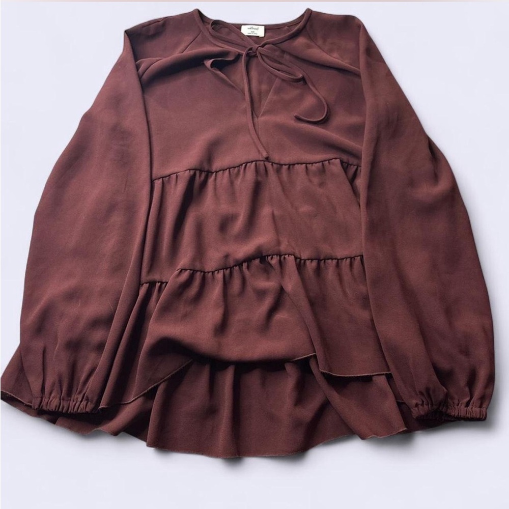 🍂 Wilfred Tiered Chiffon Long Sleeve Blouse - Terracotta XXS
